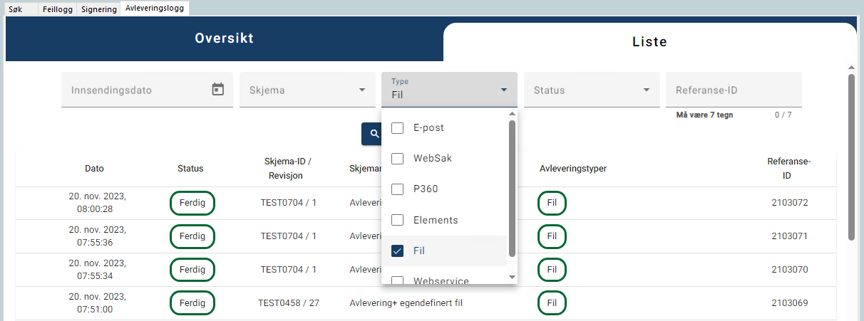 You can view and search for the dispatch types in list view in the dispatch log