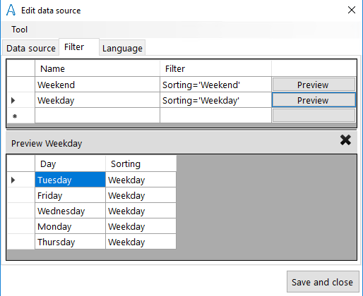 You write in the Filter column how you want to filter out data