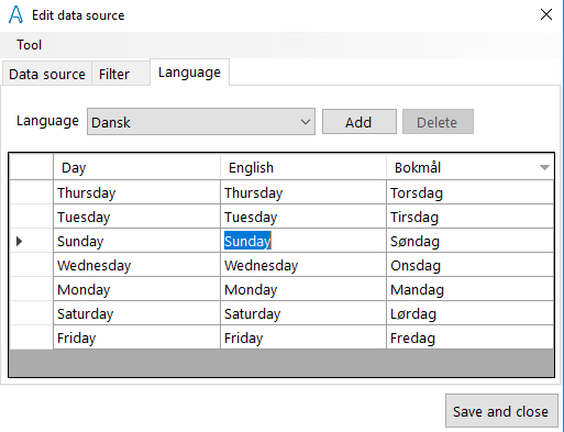 Specify new languages for data source