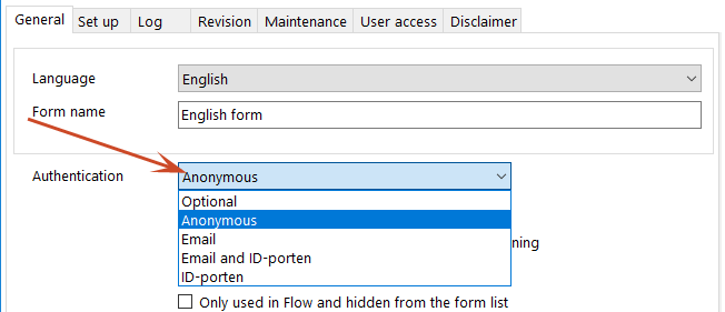 Select from the list of Authentication options