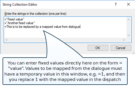 You can enter values directly or create fields for mapping