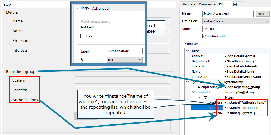 Example on how we map up the dialogue fields